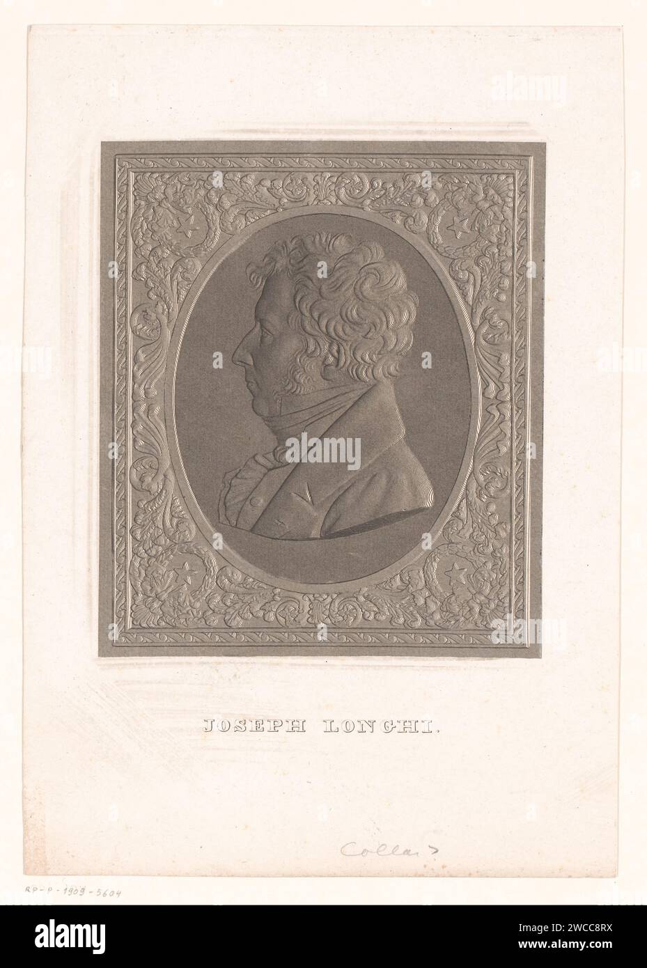 Medal with portrait of Joseph Longhi, Anonymous, 1804 - 1859 print  France paper  historical persons. ornament  medallion Stock Photo