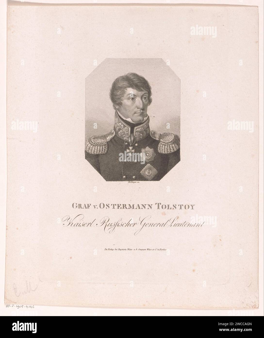 Portrait van Aleksandr Iwanowitsch, Graaf Ostermann Tolstoj, Friedrich