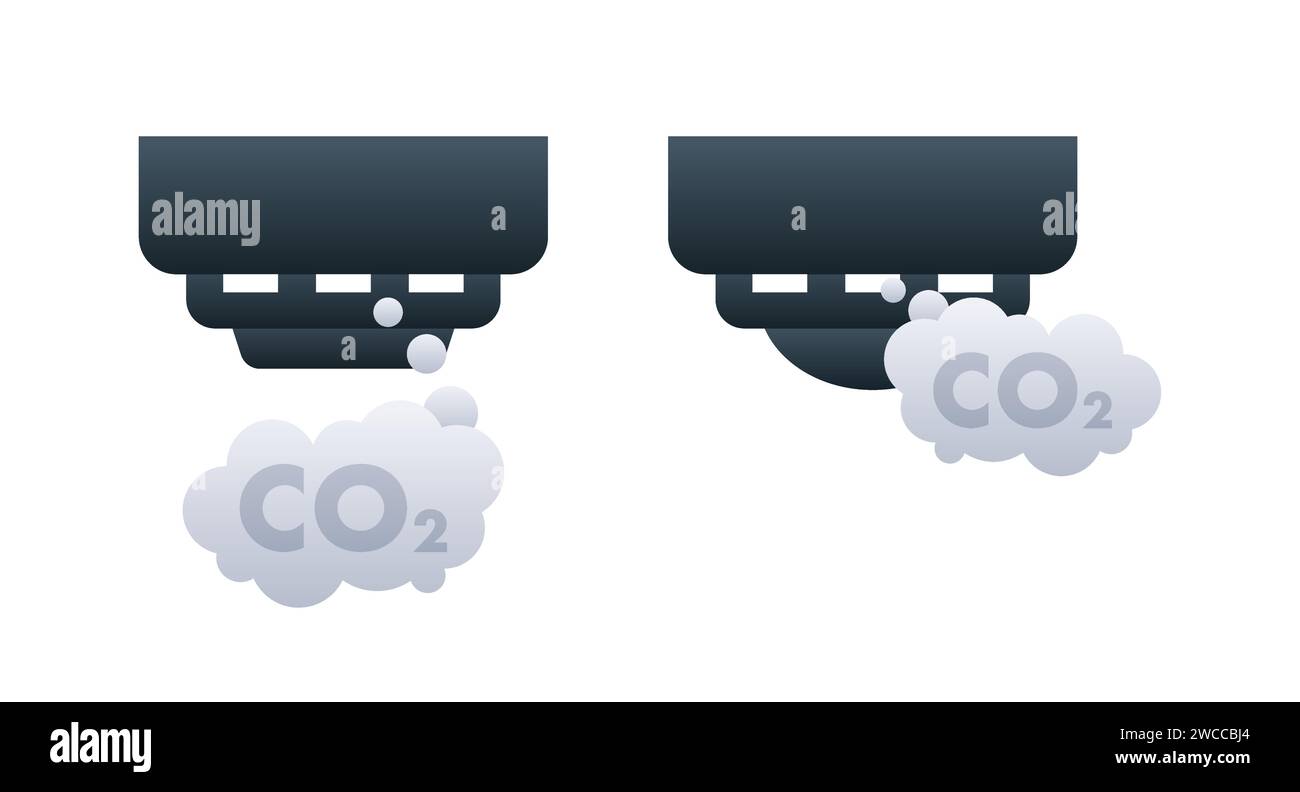 Vector illustration of vehicle exhaust emissions with CO2 clouds