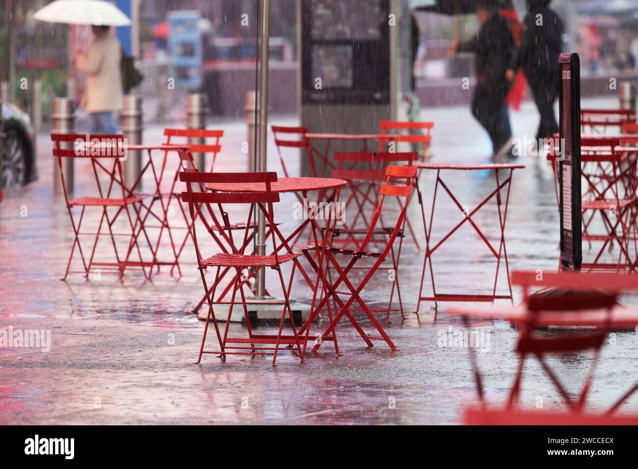 Heavy rain at Times Square Stock Photo