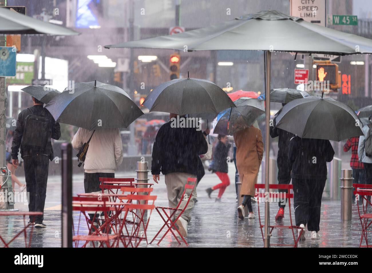 Heavy rain at Times Square Stock Photo