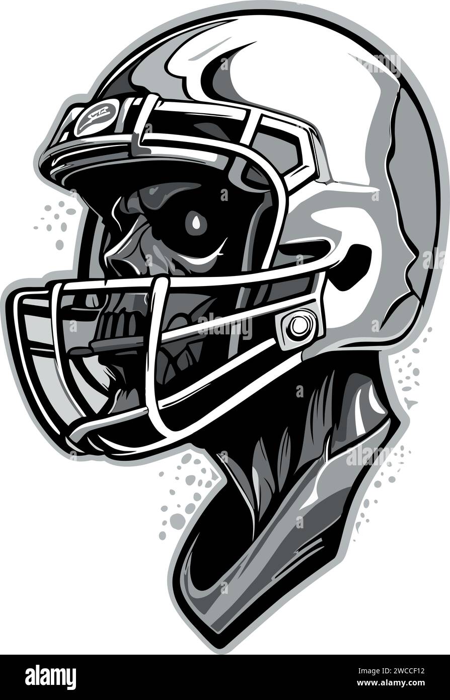 American football player skull face with helmet monochrome. Stock Vector