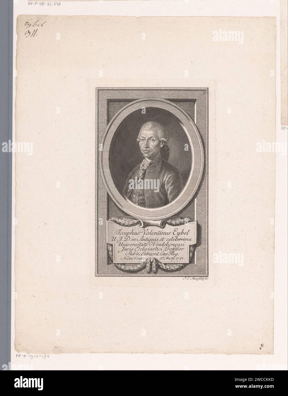 PortraT van Josef Valentin Sebastian Eybel, Johann Ernst Mansfeld, 1749 - 1796 print   paper etching / engraving historical persons Stock Photo