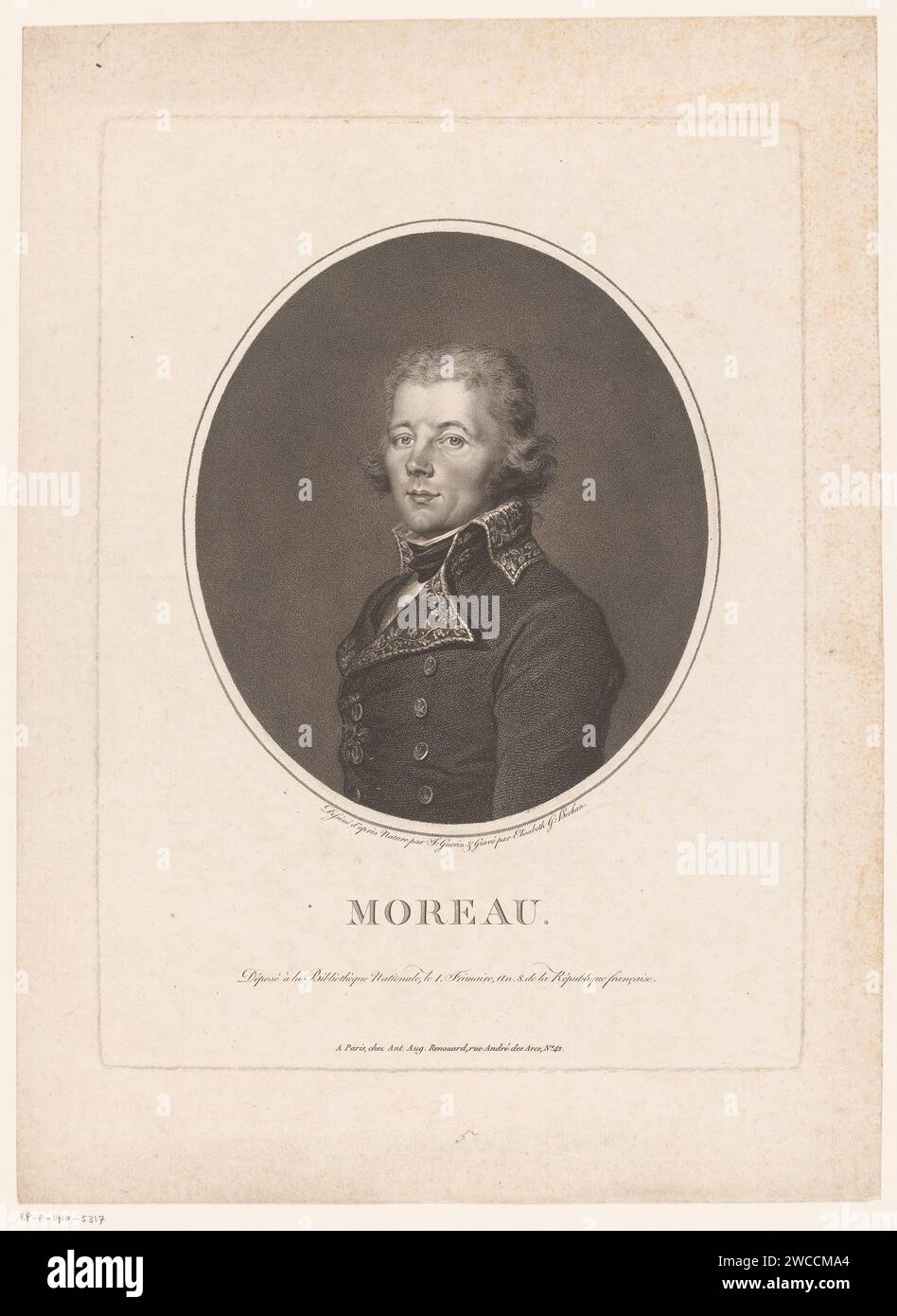 Portret van Jean Victor Marie Moreau, Elizabeth G. Herhan, After Jean -Urbain Guérin, 1798 - 1801 print  Paris paper engraving historical persons. commander-in-chief, general, marshal Stock Photo