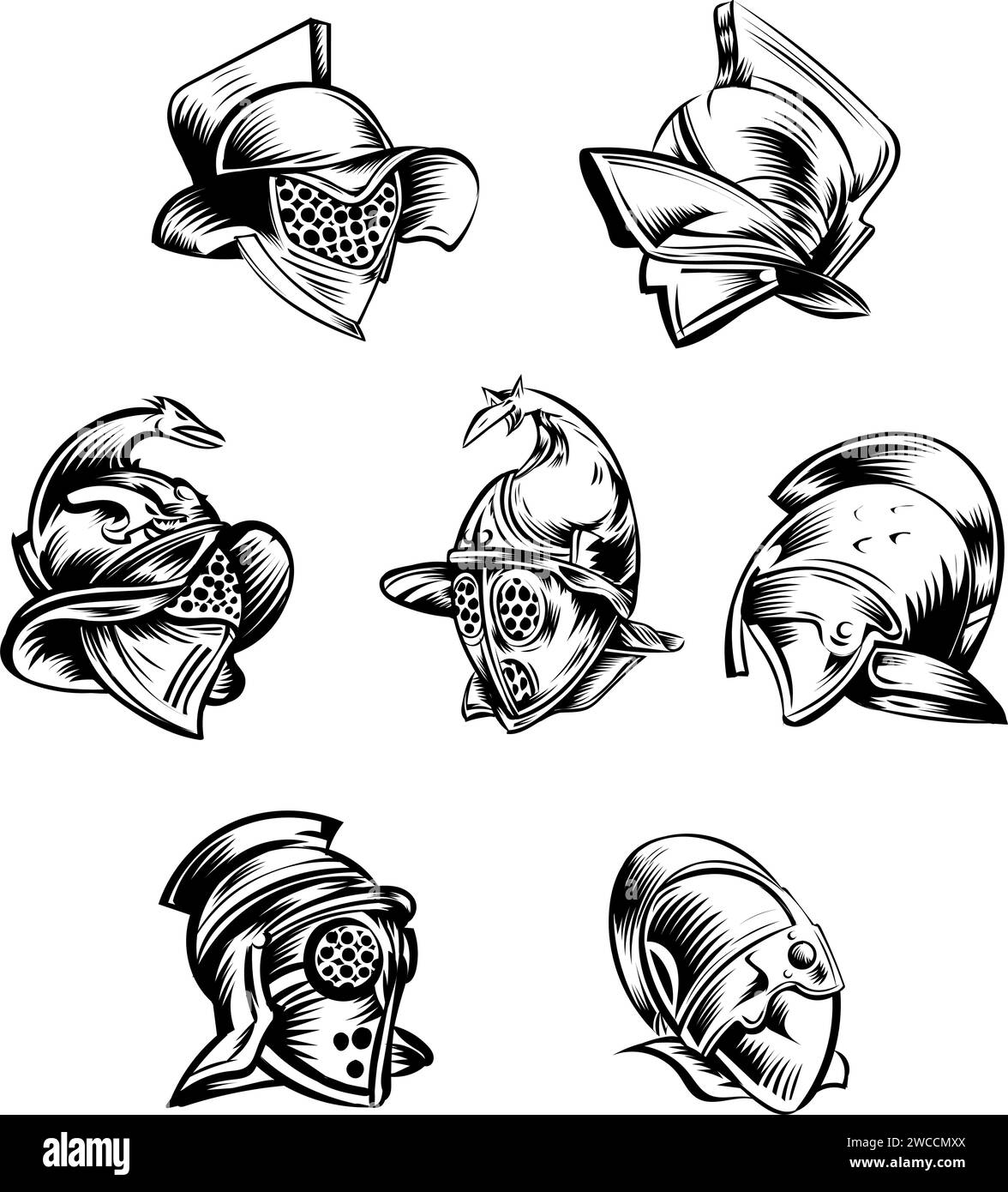 Sketch Of Roman Gladiator Armour Helmets Set Vector Illustration Stock sketch-of-roman-gladiator-armour-helmets-set-vector-illustration-stock
