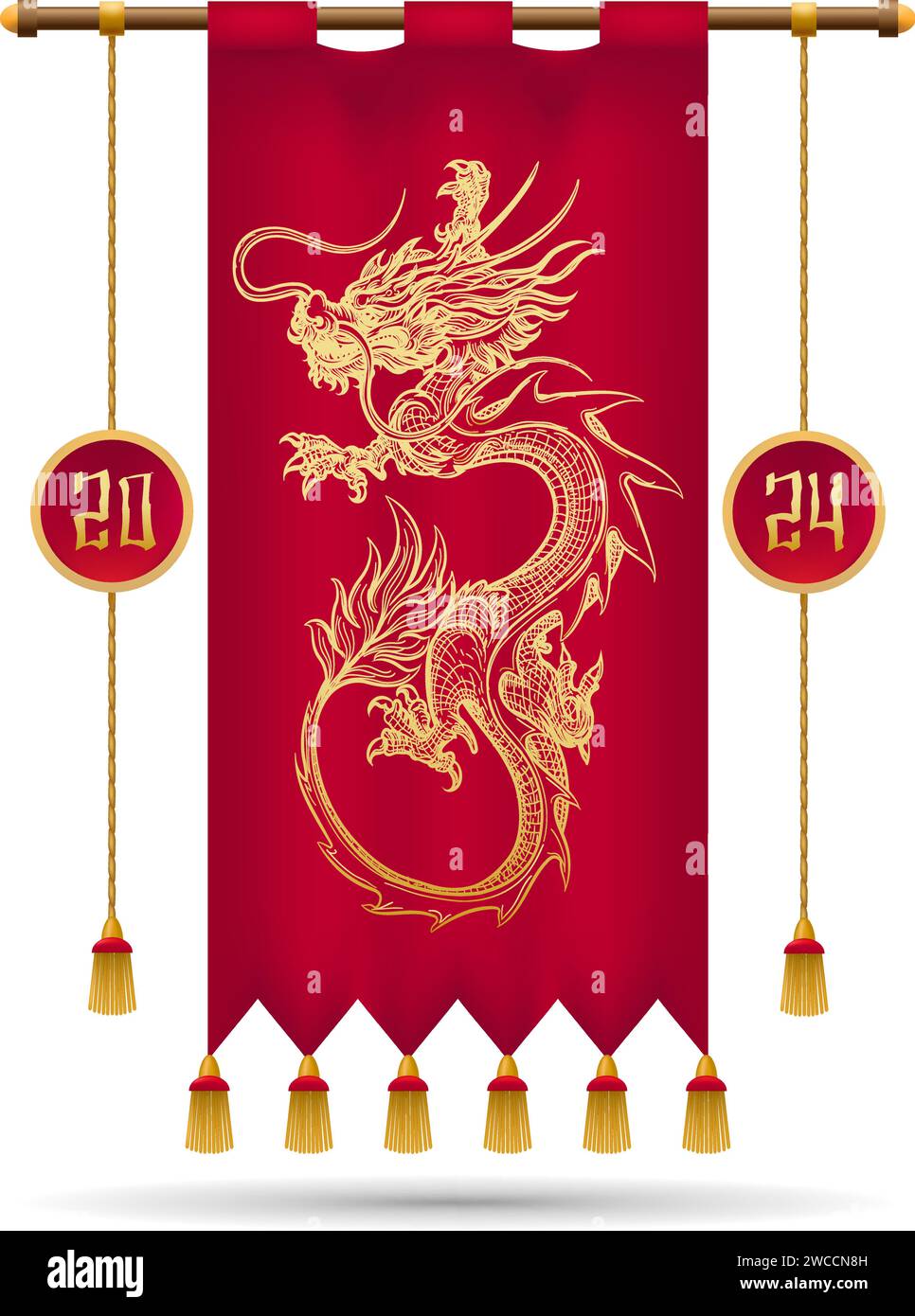 Traditional chinese dragon 2024 red banner Stock Vector