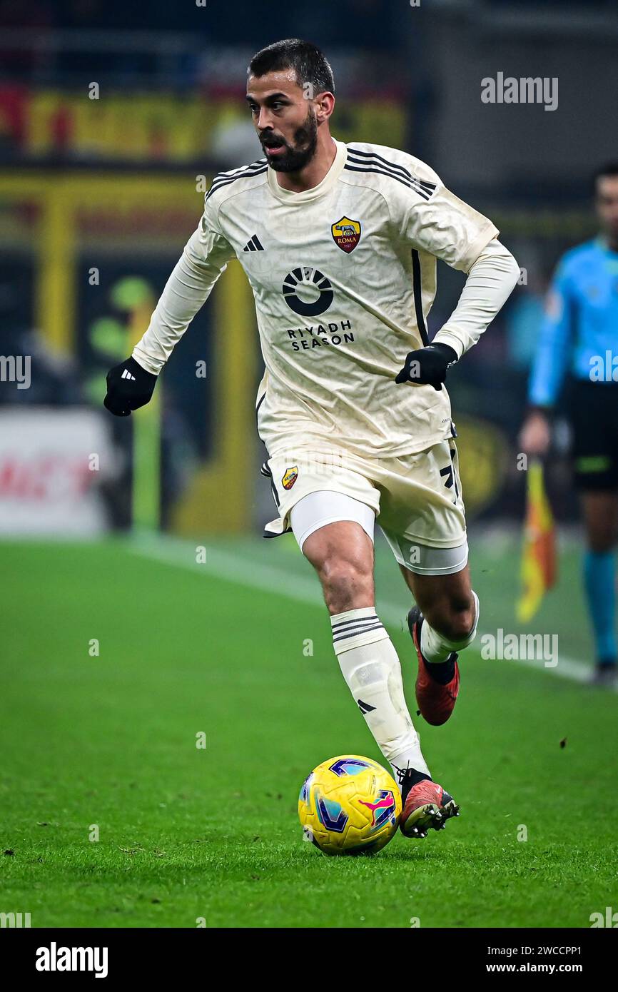 Milan, Italy, 14/01/2024, Leonardo Spinazzola of As Roma in action