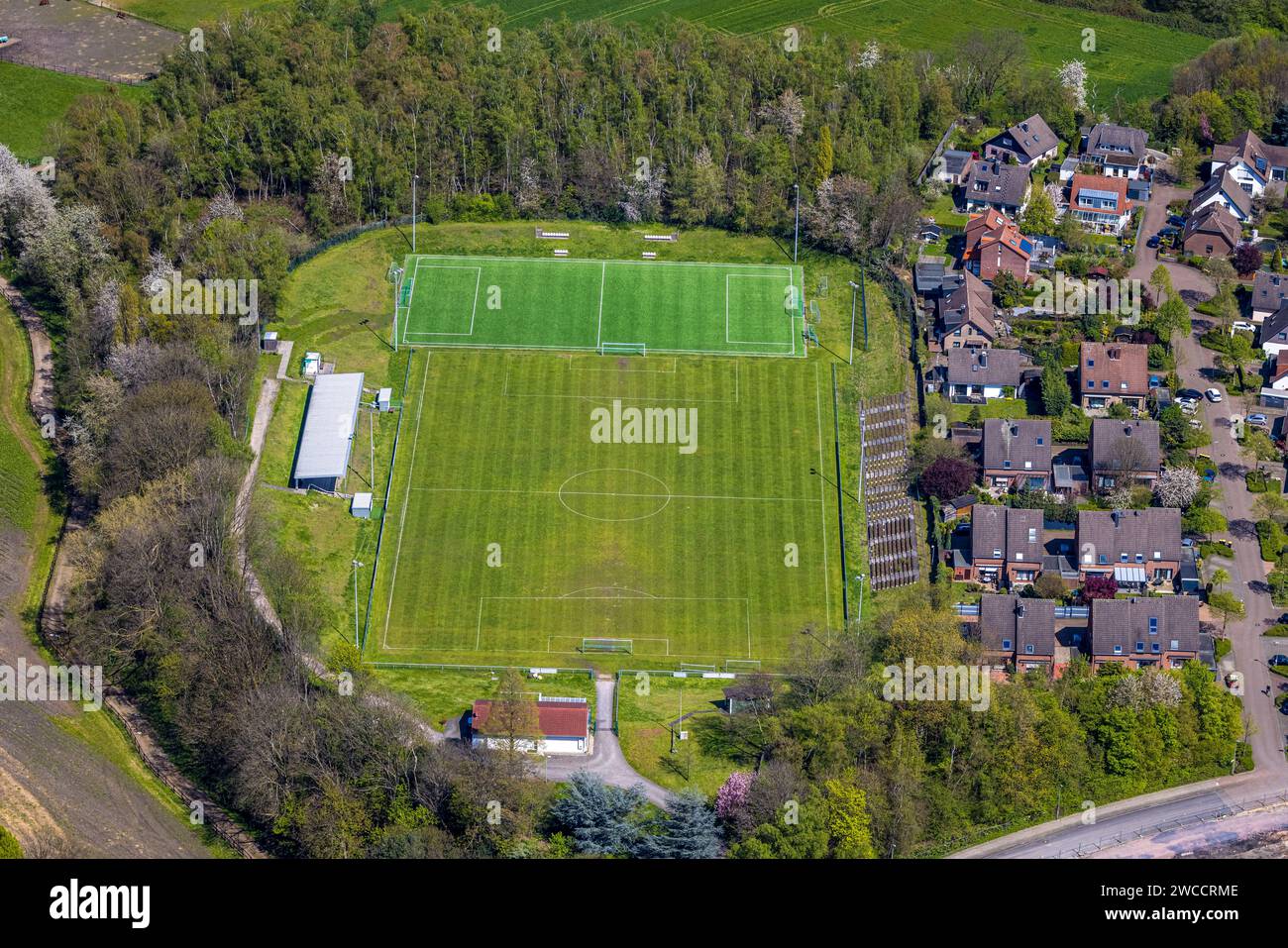 Aerial view, Glück Auf Stadion sports ground, SV Sodingen, Börnig, Herne, Ruhr area, North Rhine-Westphalia, Germany Stock Photo