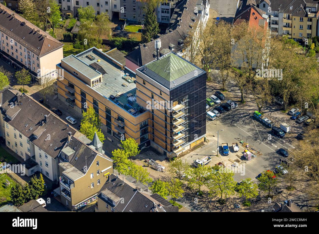 Aerial view, construction site with new we-house Herne residential complex, Mont-Cenis bunker, Sodingen, Herne, Ruhr area, North Rhine-Westphalia, Ger Stock Photo