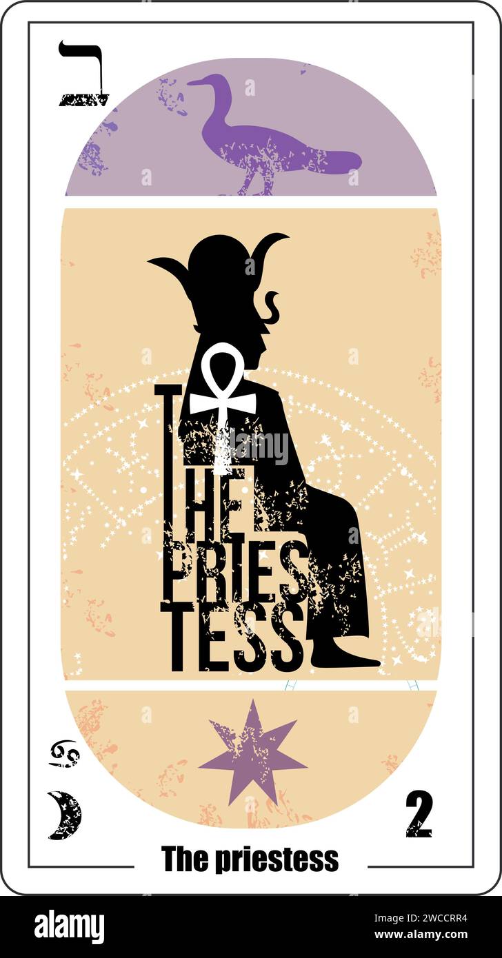 Egyptian tarot card number 2, called The Priestess. Illustration about