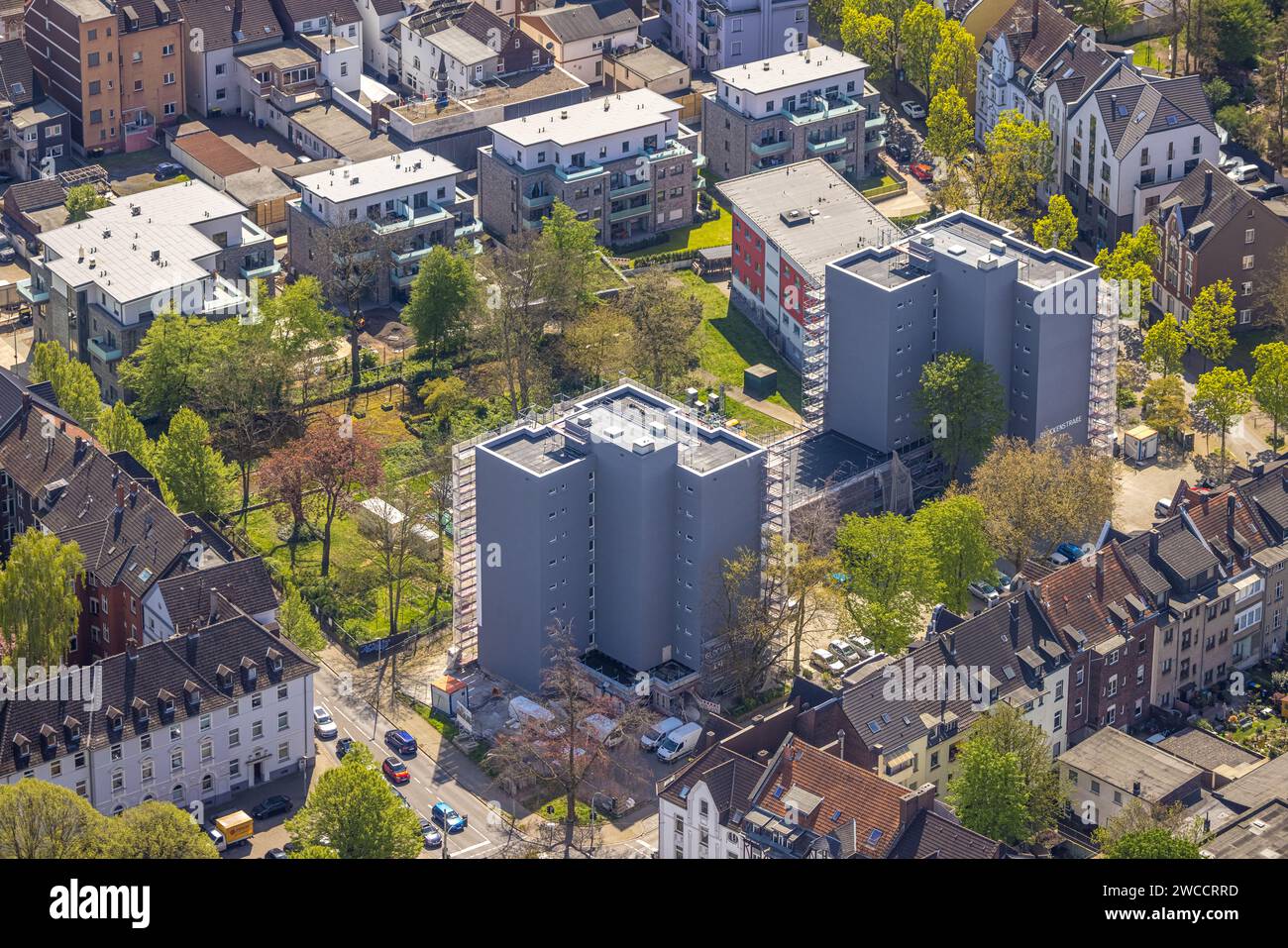 Aerial view, high-rise buildings Glockenstraße, Herne-Mitte, Herne, Ruhr area, North Rhine-Westphalia, Germany Stock Photo