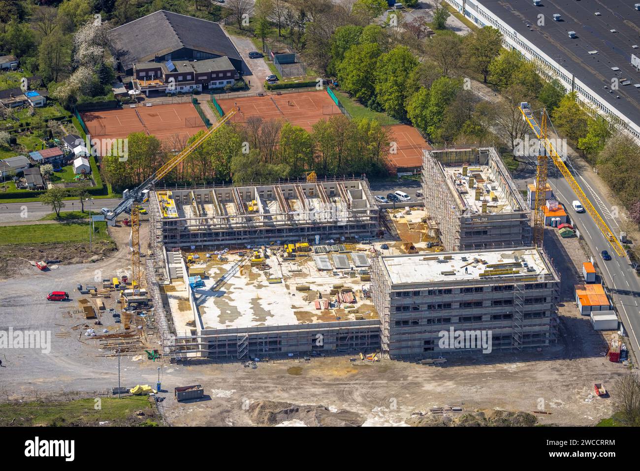 Aerial view, construction site with new building Kaiserquartier, also Quartier Kaiserstraße, TC Emschertal Herne, Baukau, Herne, Ruhr area, North Rhin Stock Photo