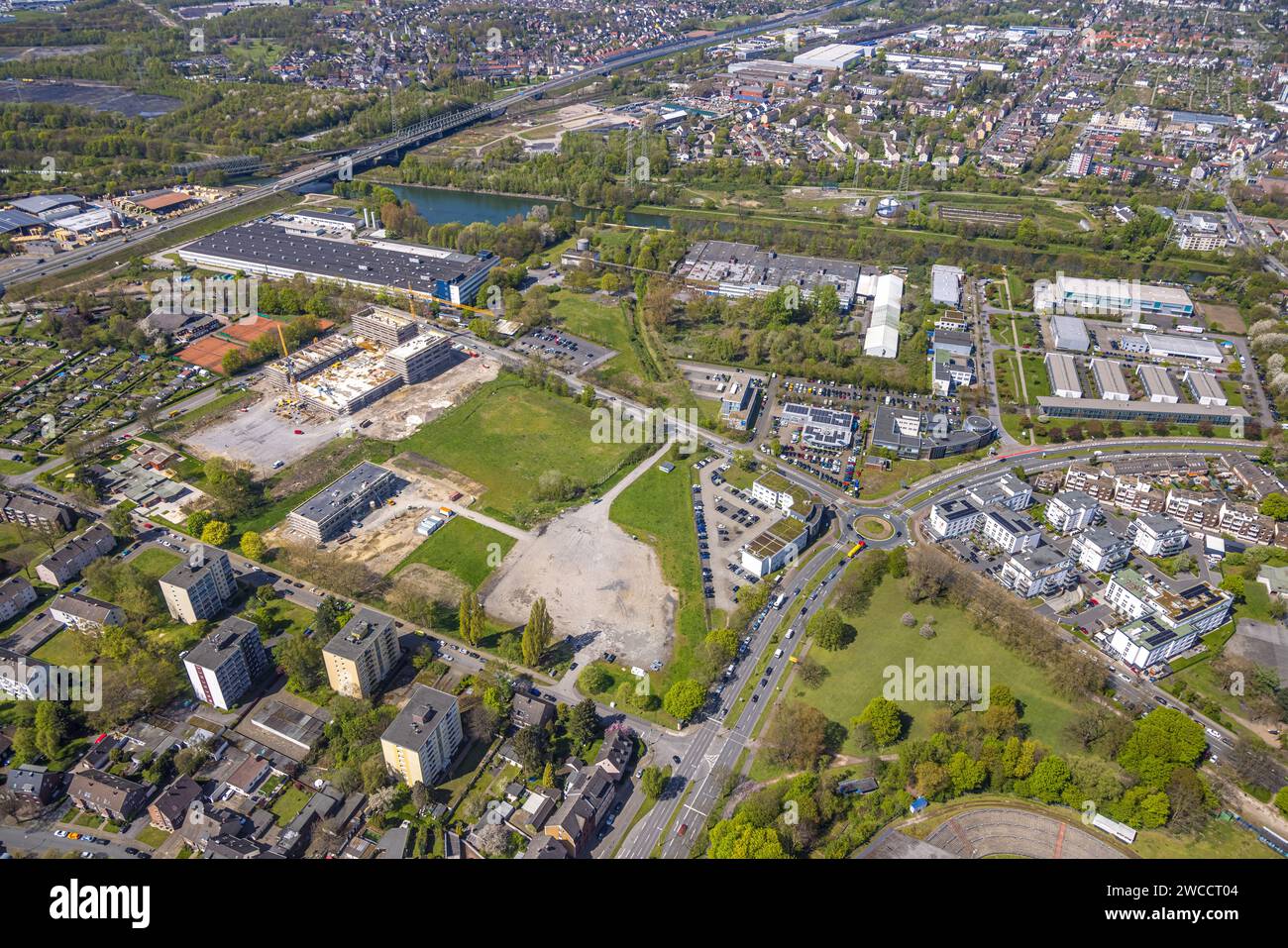Aerial view, construction site with new Kaiserquartier, also known as Quartier Kaiserstraße, between Forellstraße and Lackmanns Hof, TC Emschertal Her Stock Photo