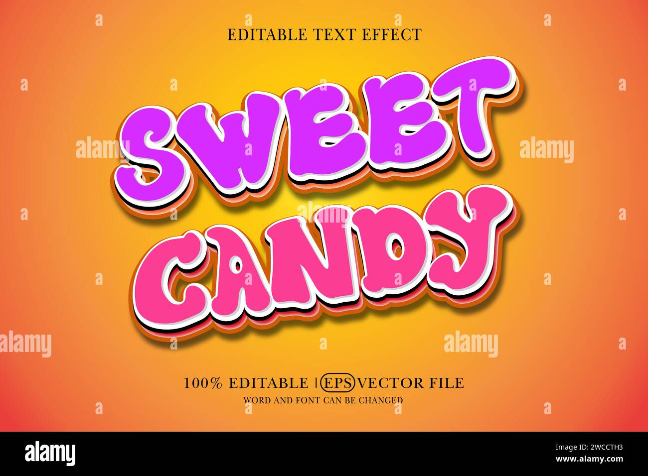 sweet candy 3d editable text effect cartoon style vector Stock Vector