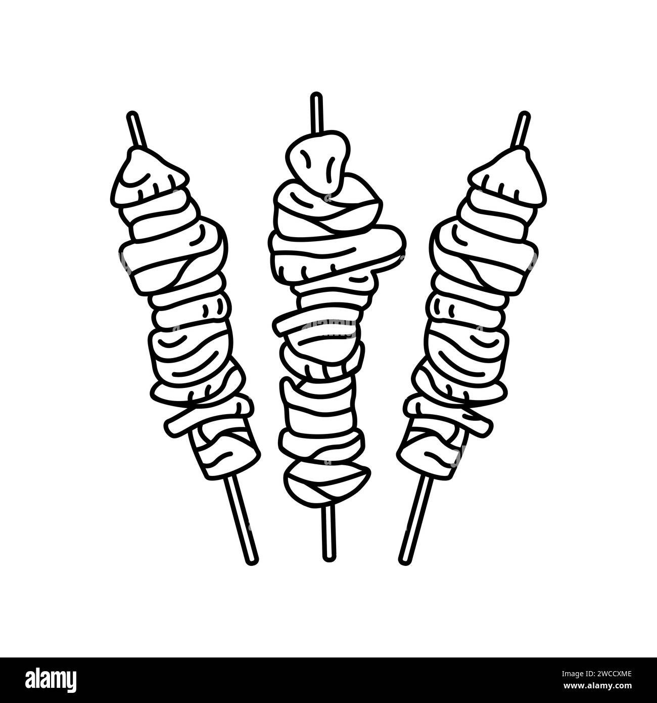 Barbecue on a skewer color element. Cartoon street food. Isolated