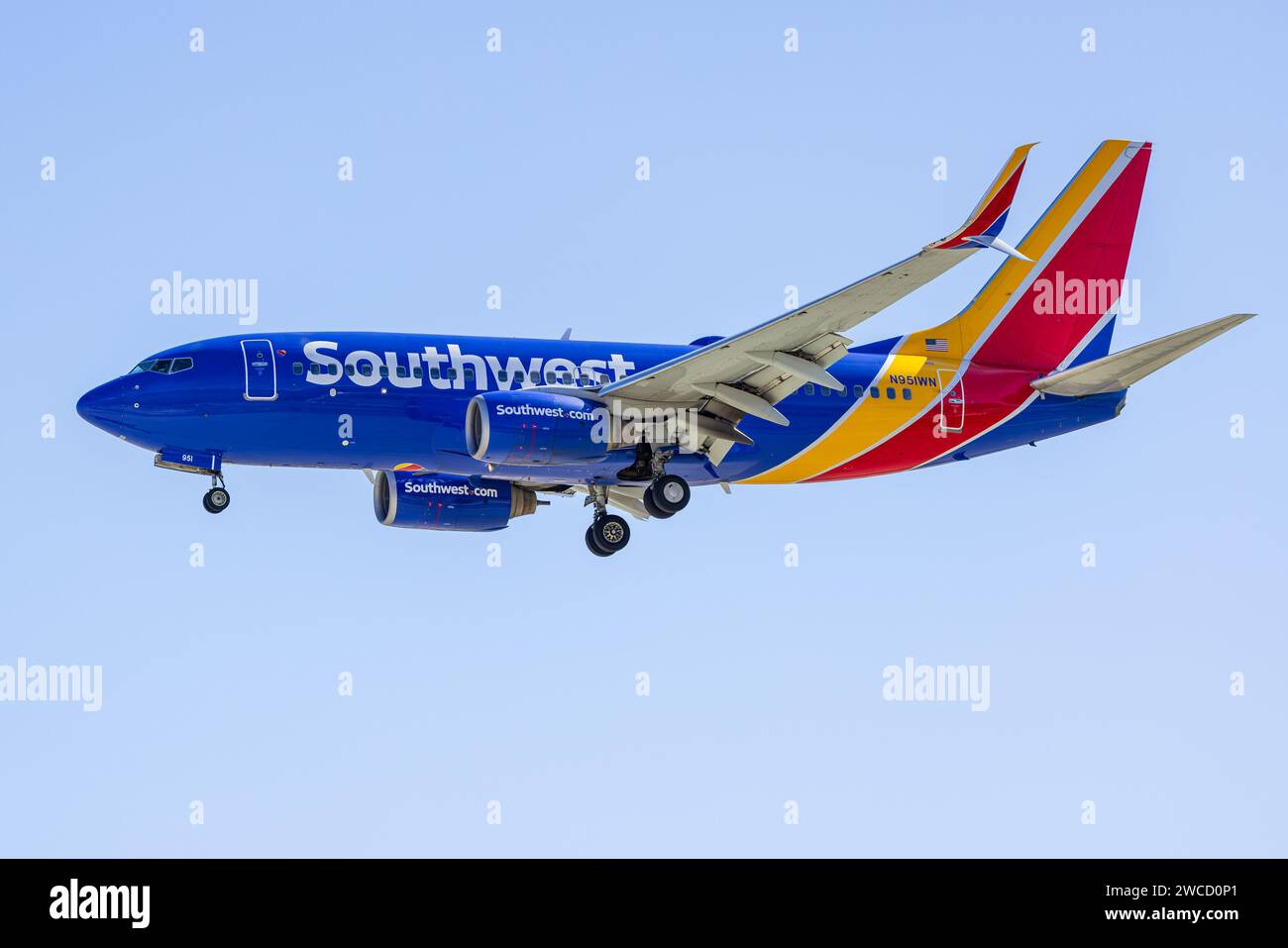 N951WN Southwest Airlines Boeing 737-7H4(WL) landing at Palm Springs (PSP/KPSP) Stock Photo