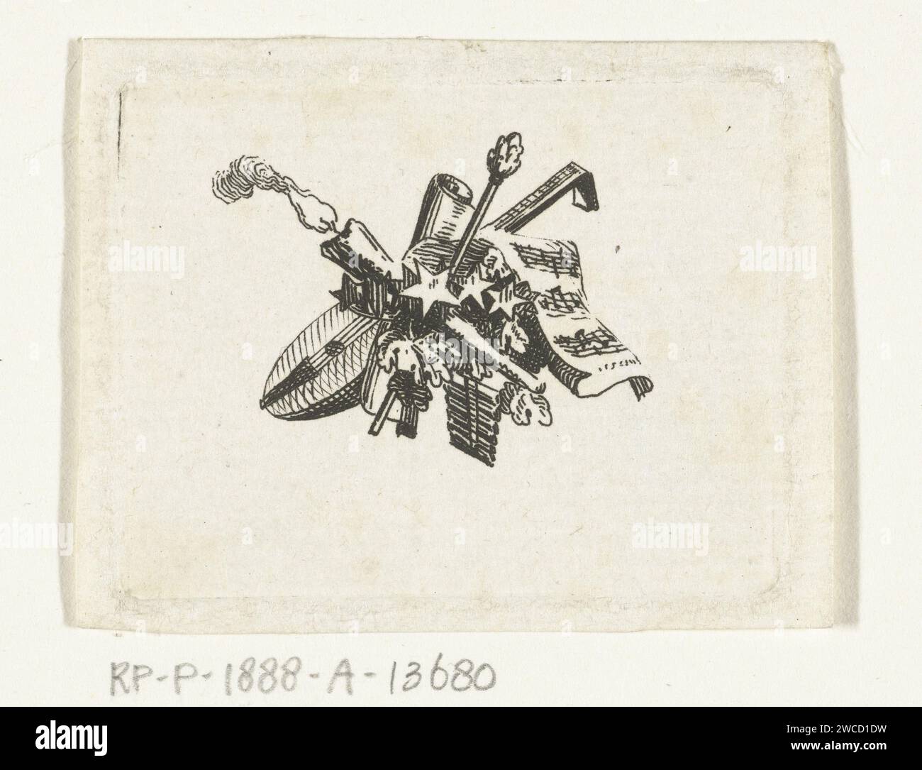 with citer, burning torch and music magazine, Willem Bilderdijk, 1766 1831 print