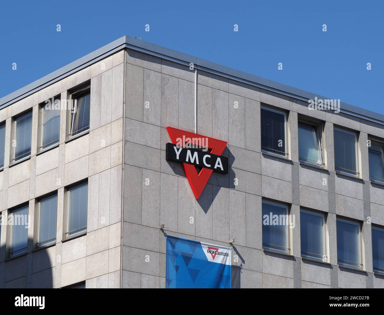 NUERNBERG, GERMANY - CIRCA JUNE 2022: YMCA Young Men Christian Association Hostel Sign Stock Photo