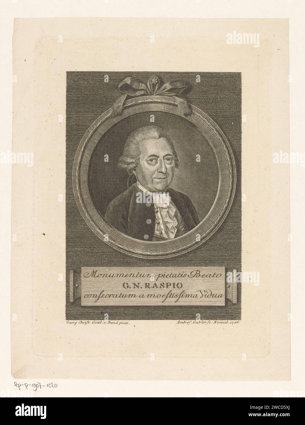 Portrait van Gabriel Nicolaus Raspe, Ambrosius Gabler, after Georg ...