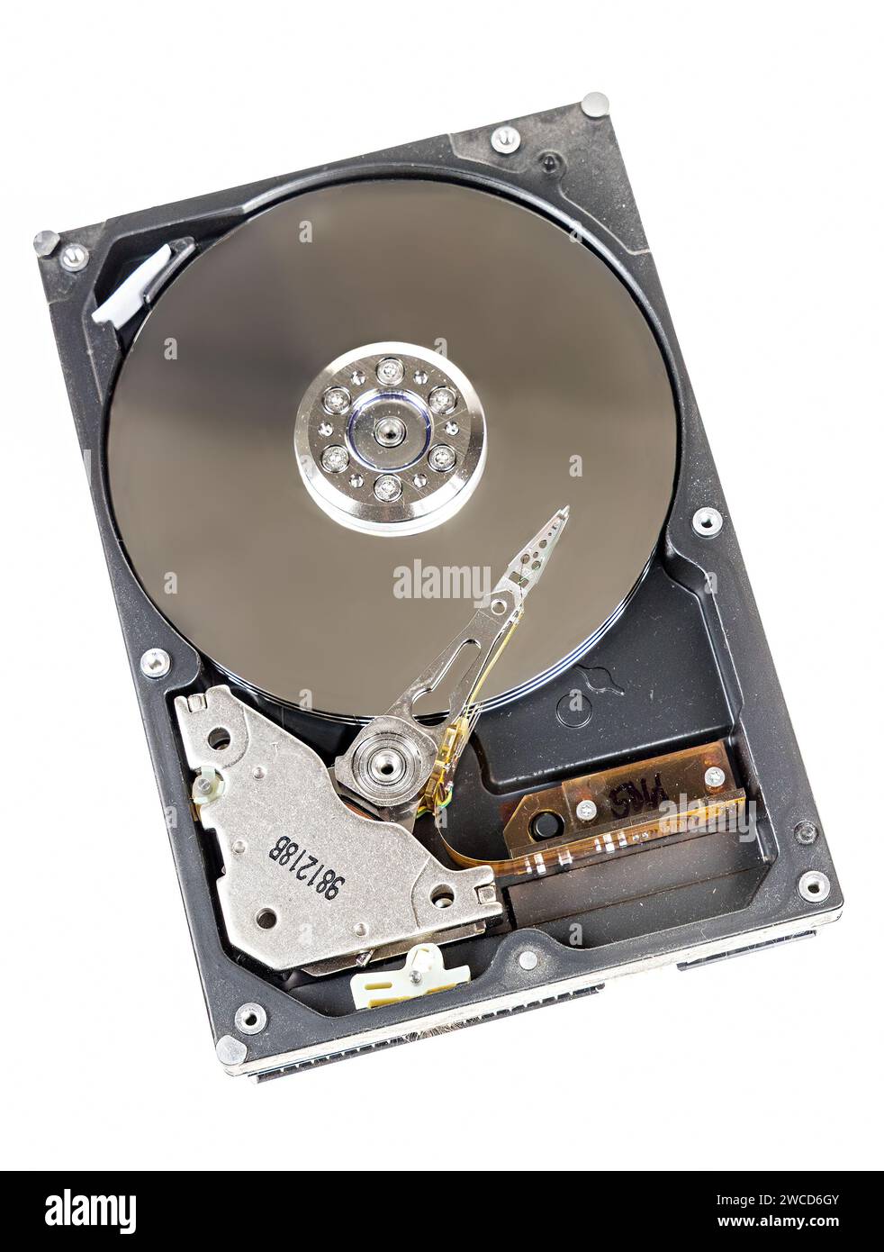 Computer hard disk drive open showing platter Stock Photo Alamy