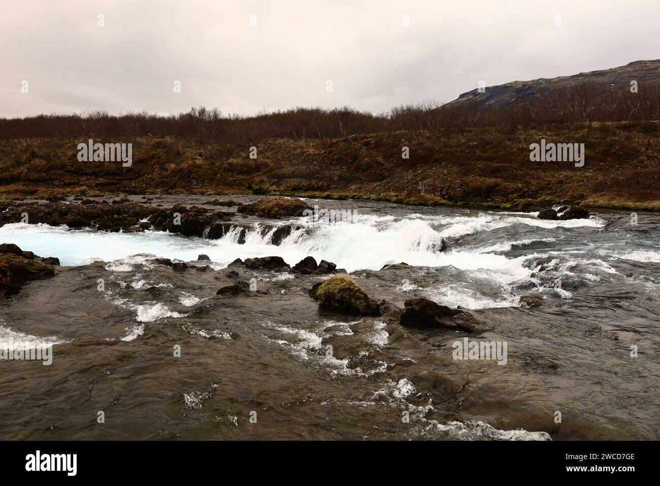 Brúará is a spring-fed river in West Iceland which runs by the boundaries of municipalities Biskupstungur and Grímsnes Stock Photo