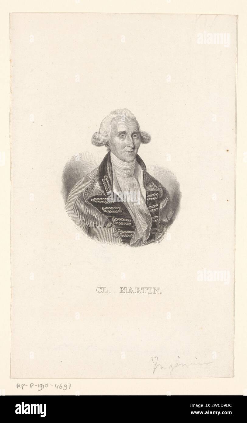 Portrait of Claude Martin, Abraham Bouvier, 1811 - 1872 print   paper steel engraving adult man. historical persons Stock Photo