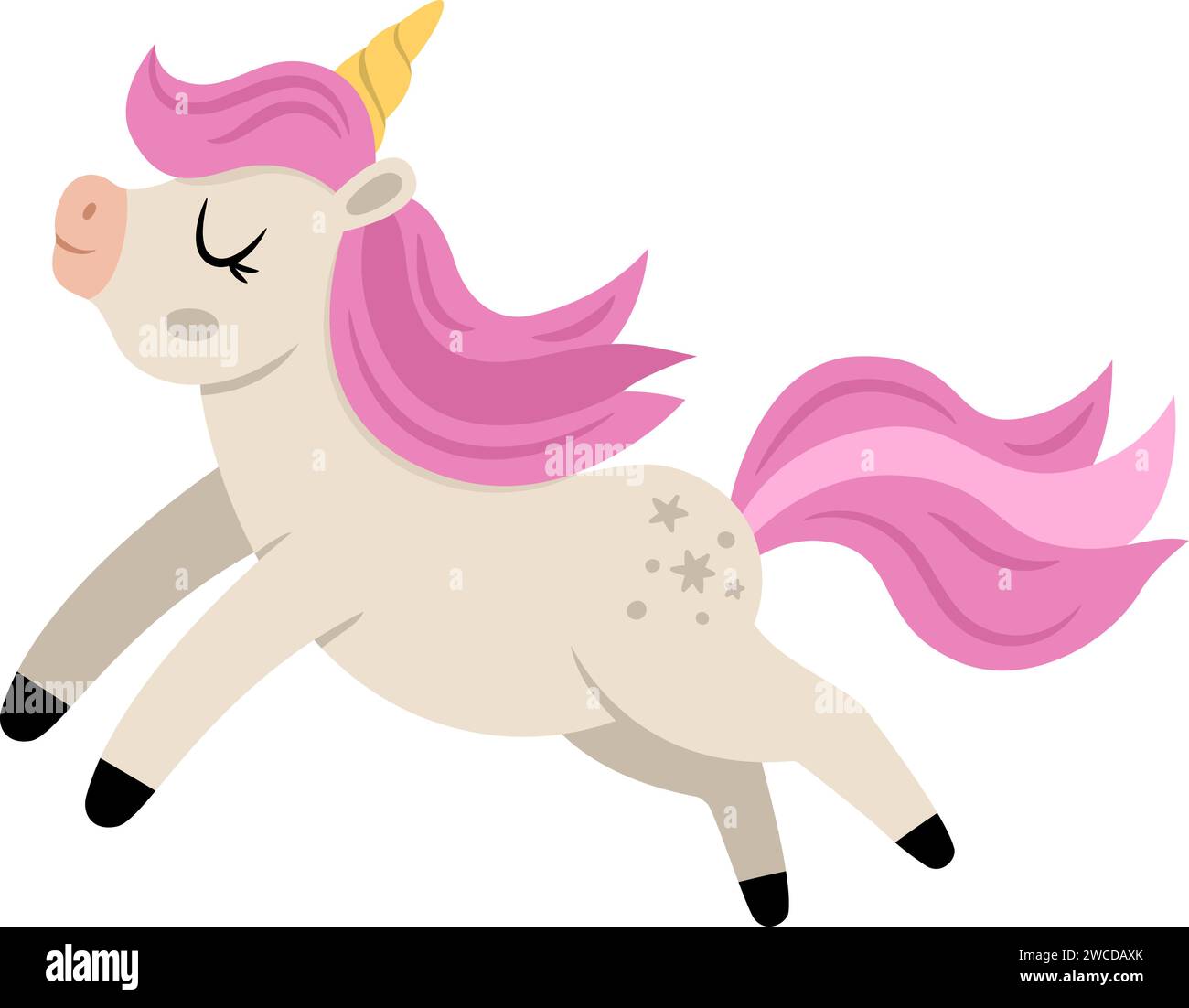 Vector unicorn with yellow horn and pink mane. Fantasy running animal ...
