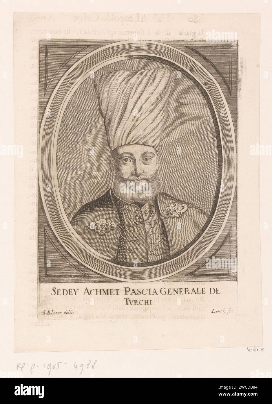 Portrait of Sedey Achmet Pascia, Johann Martin Lerch, after Adriaen van ...