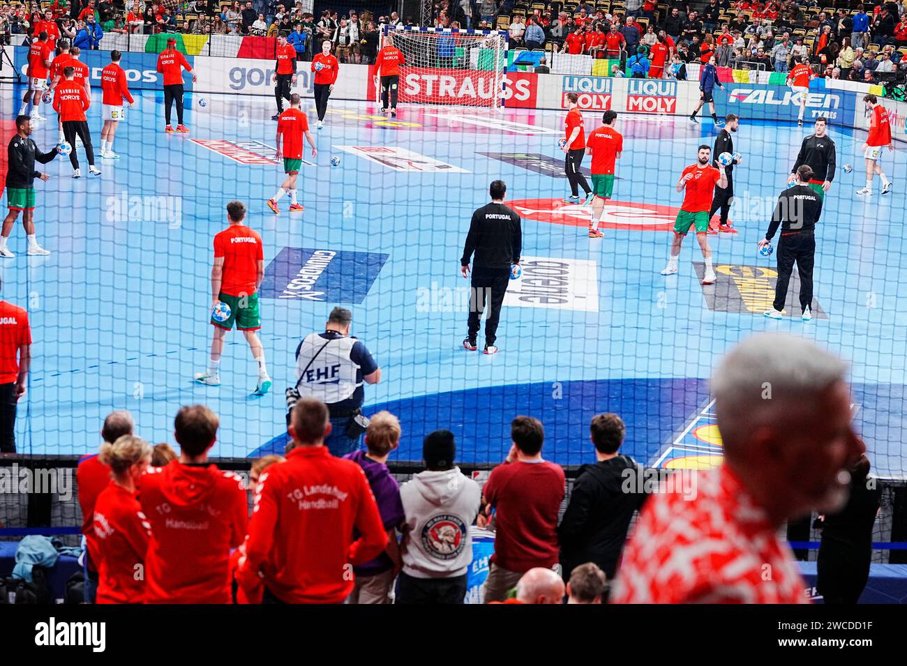 The Portuguese players prior to the mens EHF Euro 2024 match between ...