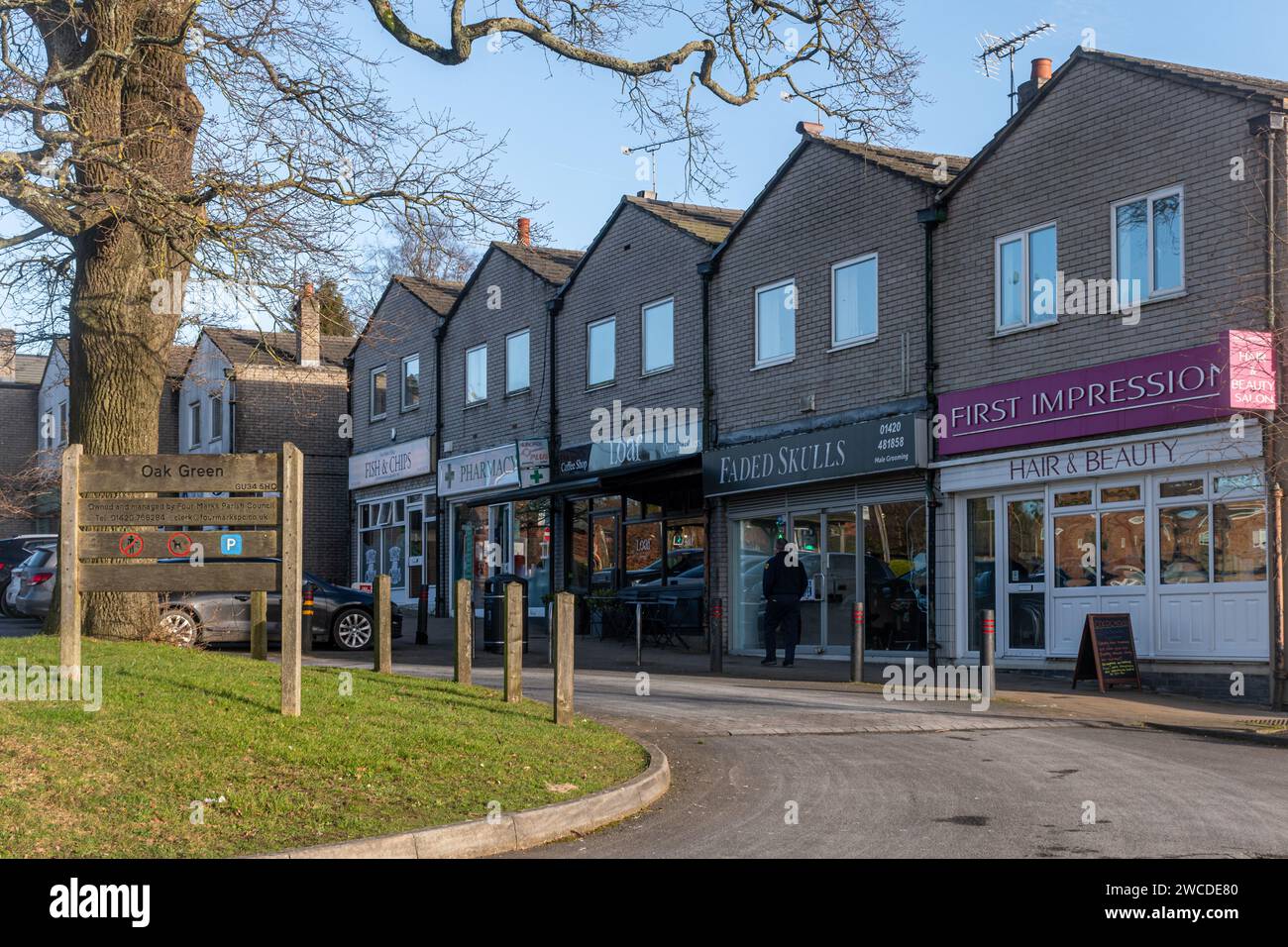 Oak Green shopping parade in Four Marks village centre, Hampshire, England, UK Stock Photo