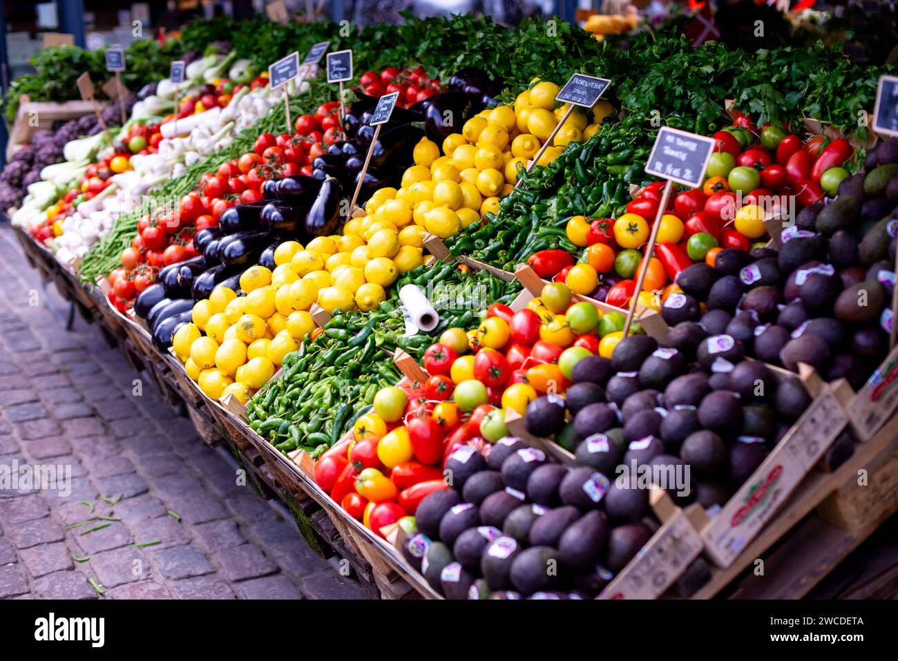 A vibrant and colorful display of a variety of fresh fruits and ...