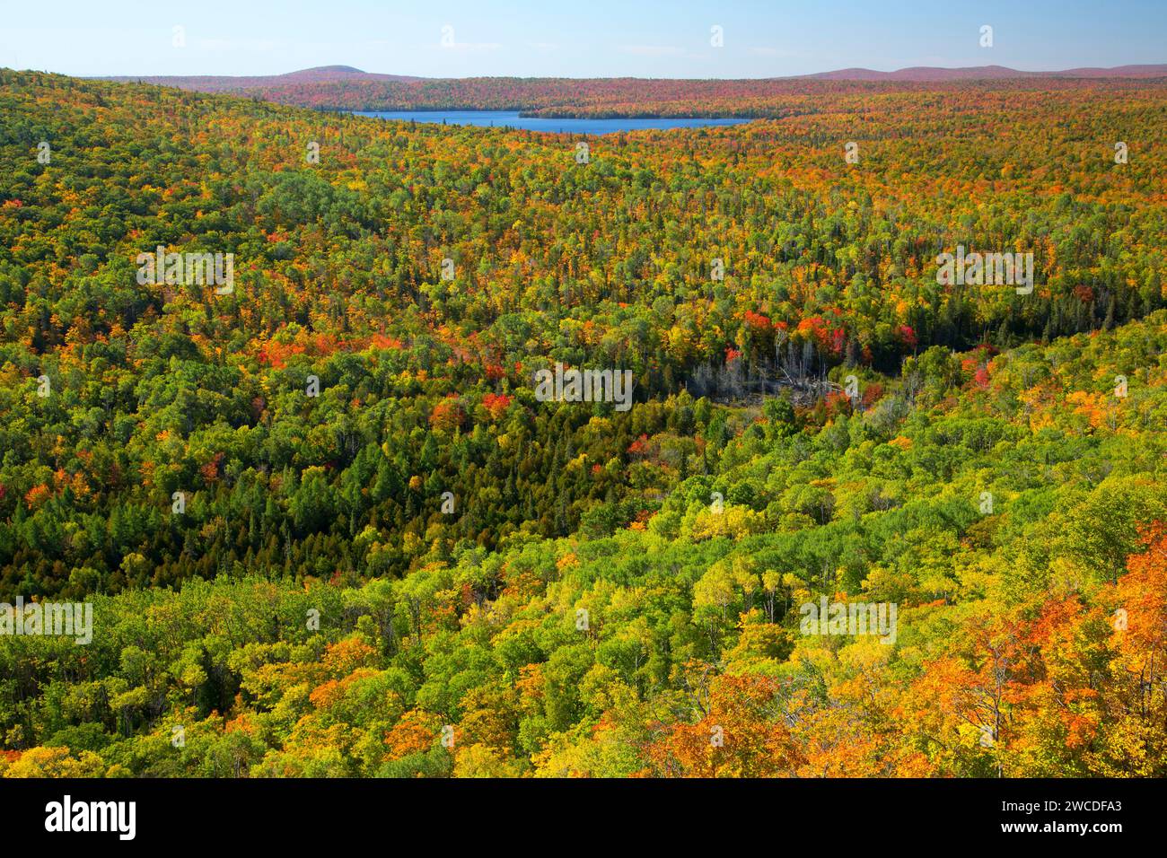 Lake Medora from West Bluff Scenic View, Brockway Mountain Drive, Keweenaw Heritage Site, Copper Harbor, Michigan Stock Photo