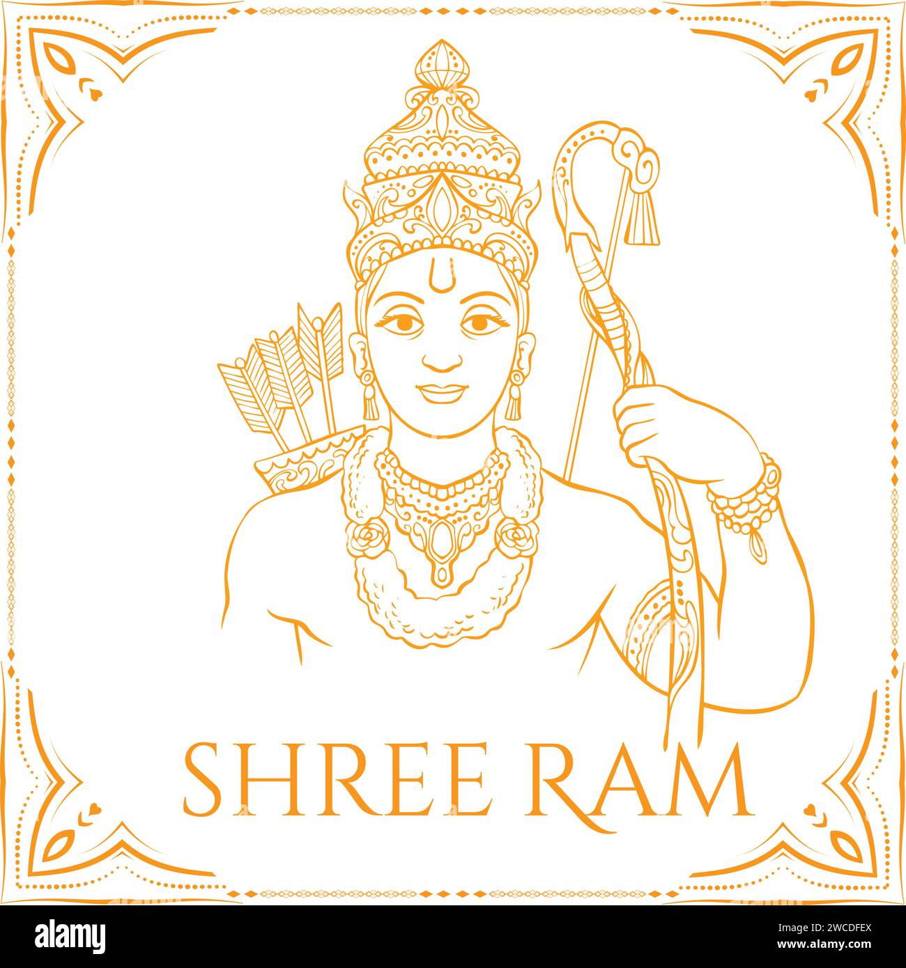 Shri Ram Navami with bow arrow sketch design Stock Vector
