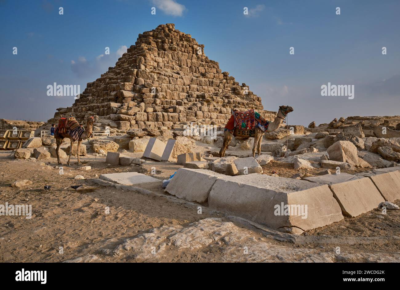 The Giza pyramid complex (Giza necropolis) afternoon shot showing the three main pyramids at Giza, Egypt together with subsidiary pyramids Stock Photo