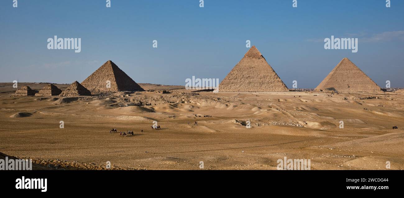The Giza pyramid complex (Giza necropolis) afternoon shot showing the three main pyramids at Giza, Egypt together with subsidiary pyramids Stock Photo