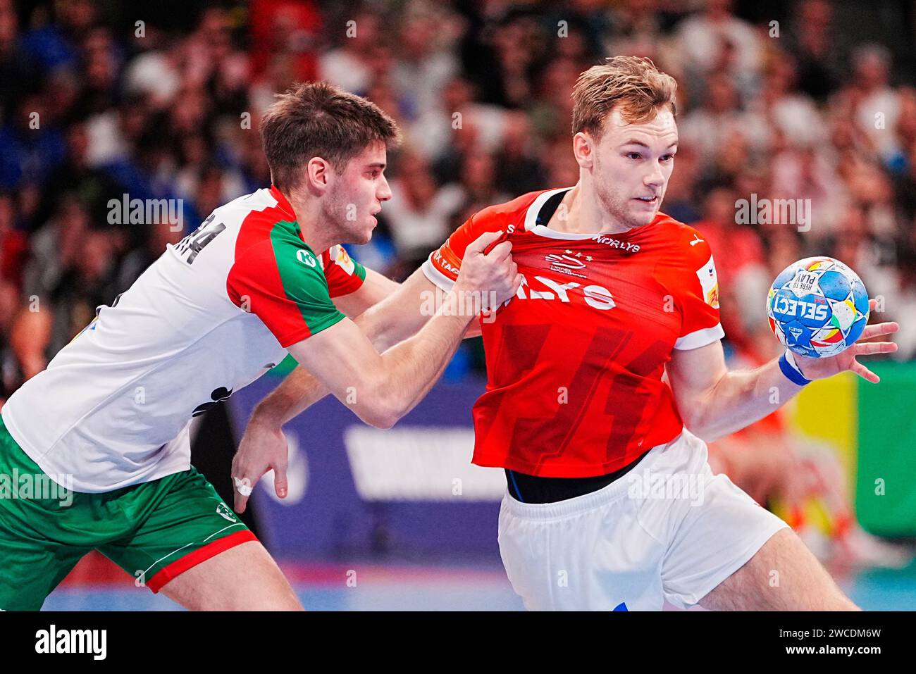 Denmarks Mathias Gidsel during the mens EHF Euro 2025 match between