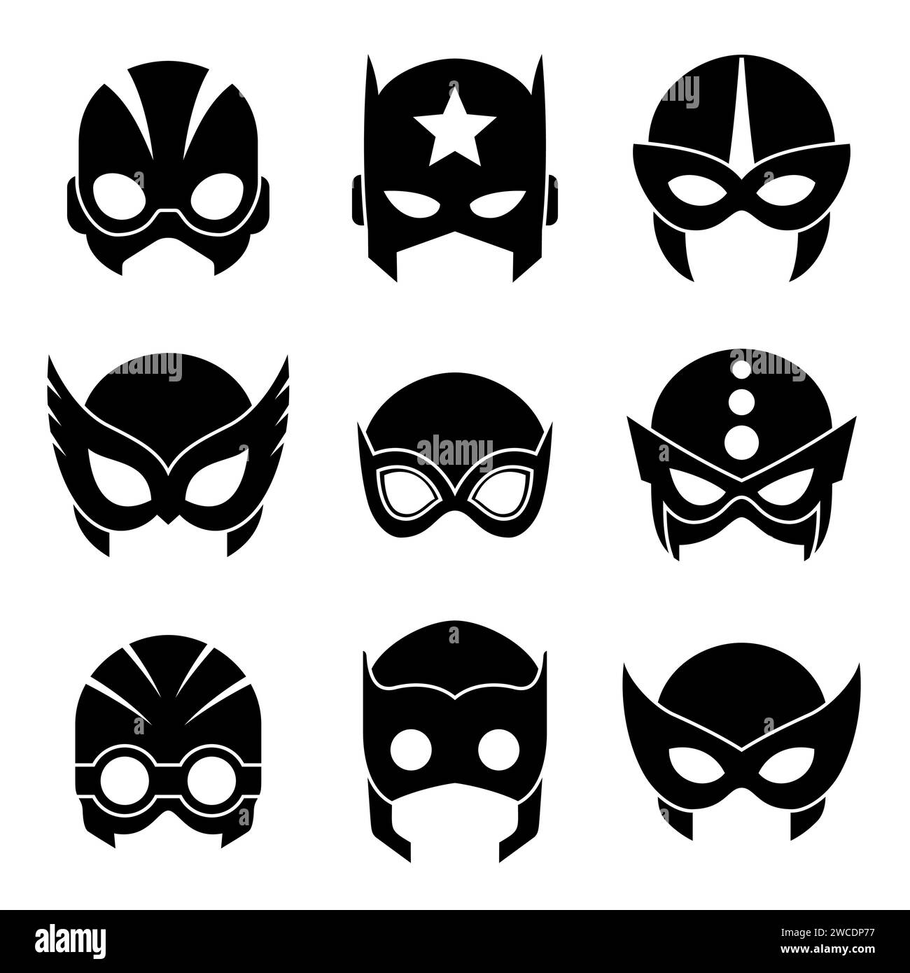 Super hero masks set black icons. Superhero face masque and masking
