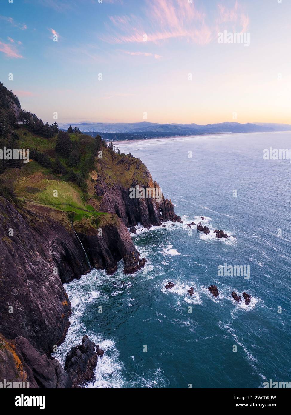 A fine art landscape photography image of Elk Flats along the Oregon Coast during a gorgeous and dynamic Spring sunset. Stock Photo