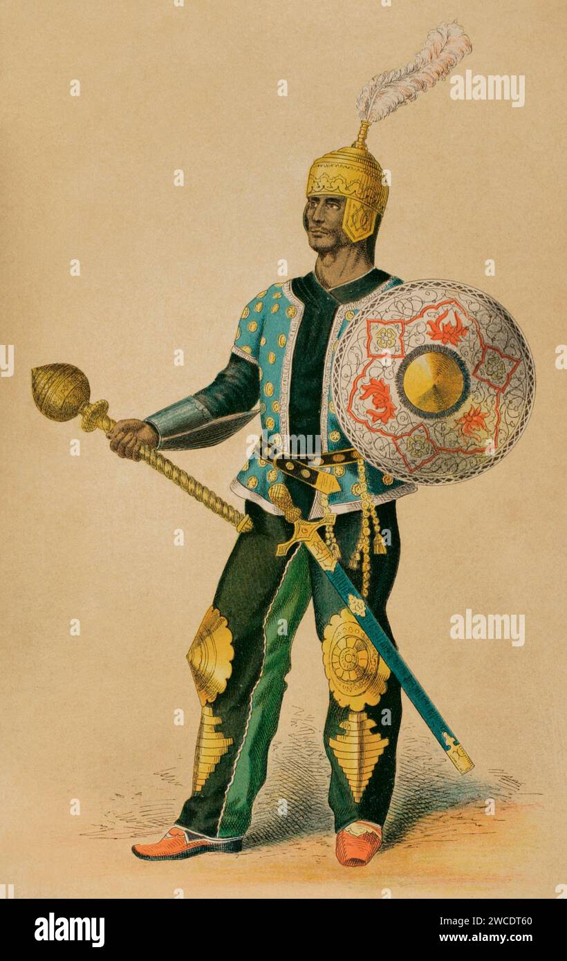 Ancient Persia. Timurid Empire. 15th century Persian general. Chromolithography. 'Historia Universal', by César Cantú. Volume IX, 1881. Stock Photo