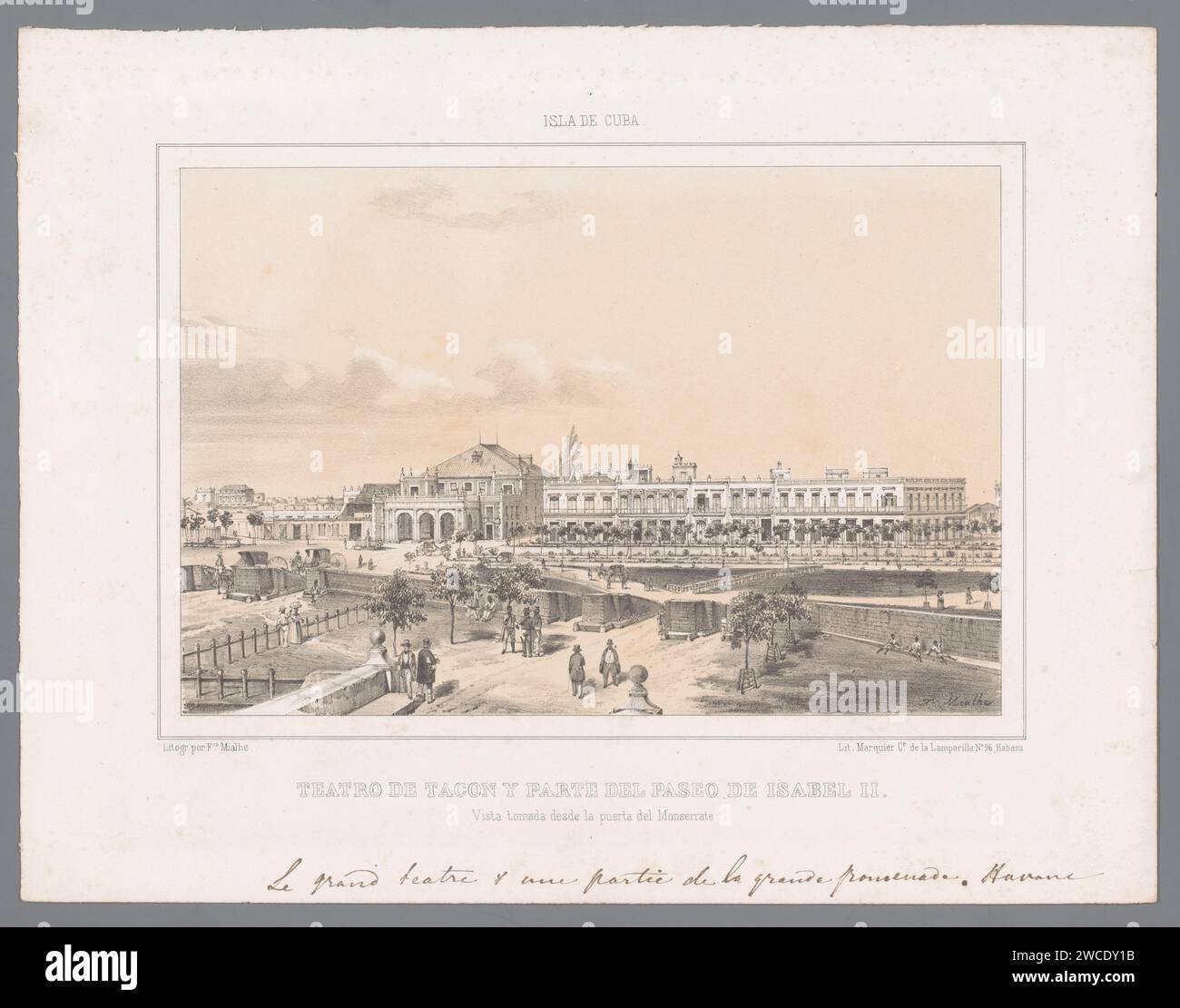 View of the Tacon Theater in Havana, Frédéric Mialhe, c. 1848 print  Cuba paper  theatre (building) Havana Stock Photo