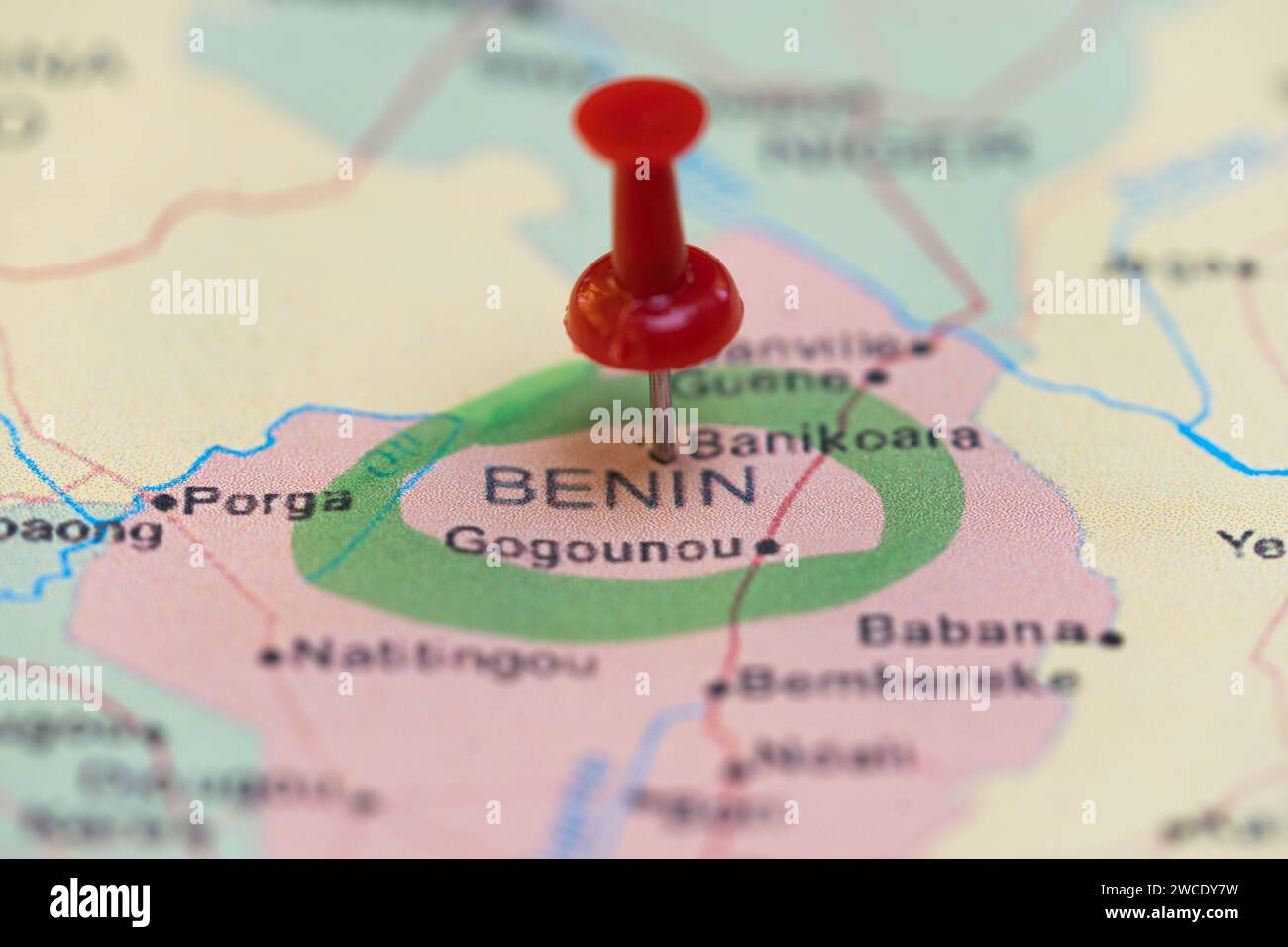 map with a pin in Benin, destination map Stock Photo - Alamy