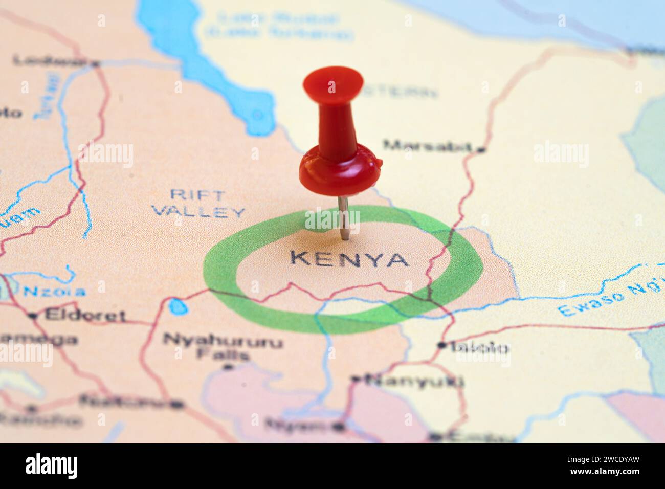 map with a pin in Kenya, destination Stock Photo Alamy