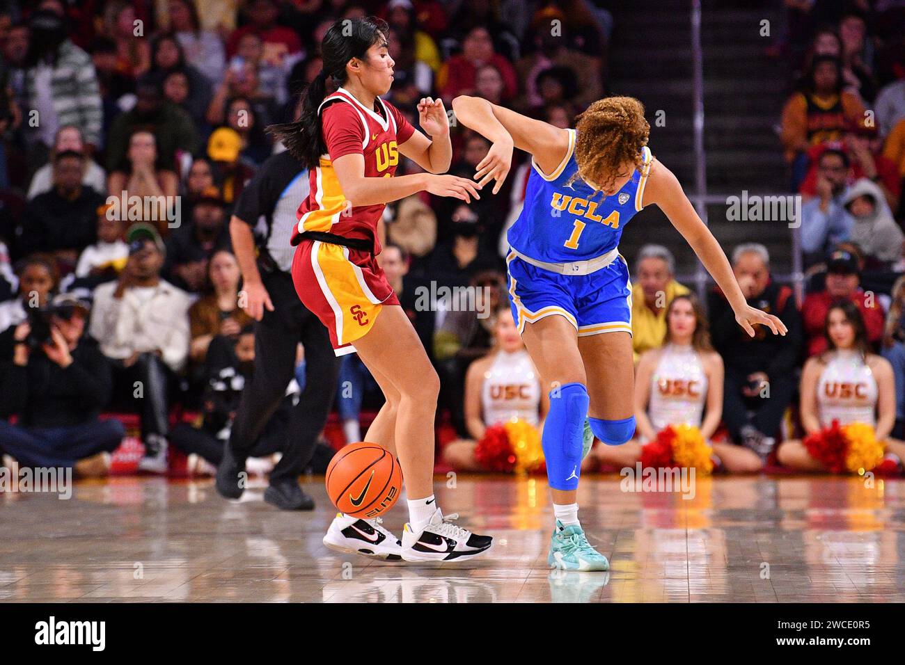 LOS ANGELES, CA - JANUARY 14: UCLA Bruins guard Kiki Rice (1) loses the ...