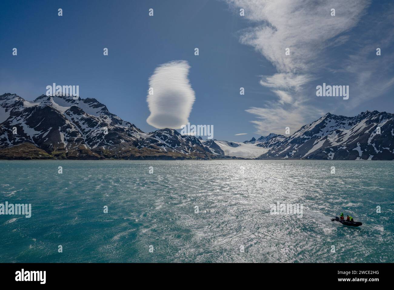 Rosita Harbor cloud sitting on mountain peak, stacked lenticular formation unusual and beautiful, constantly changing Stock Photo