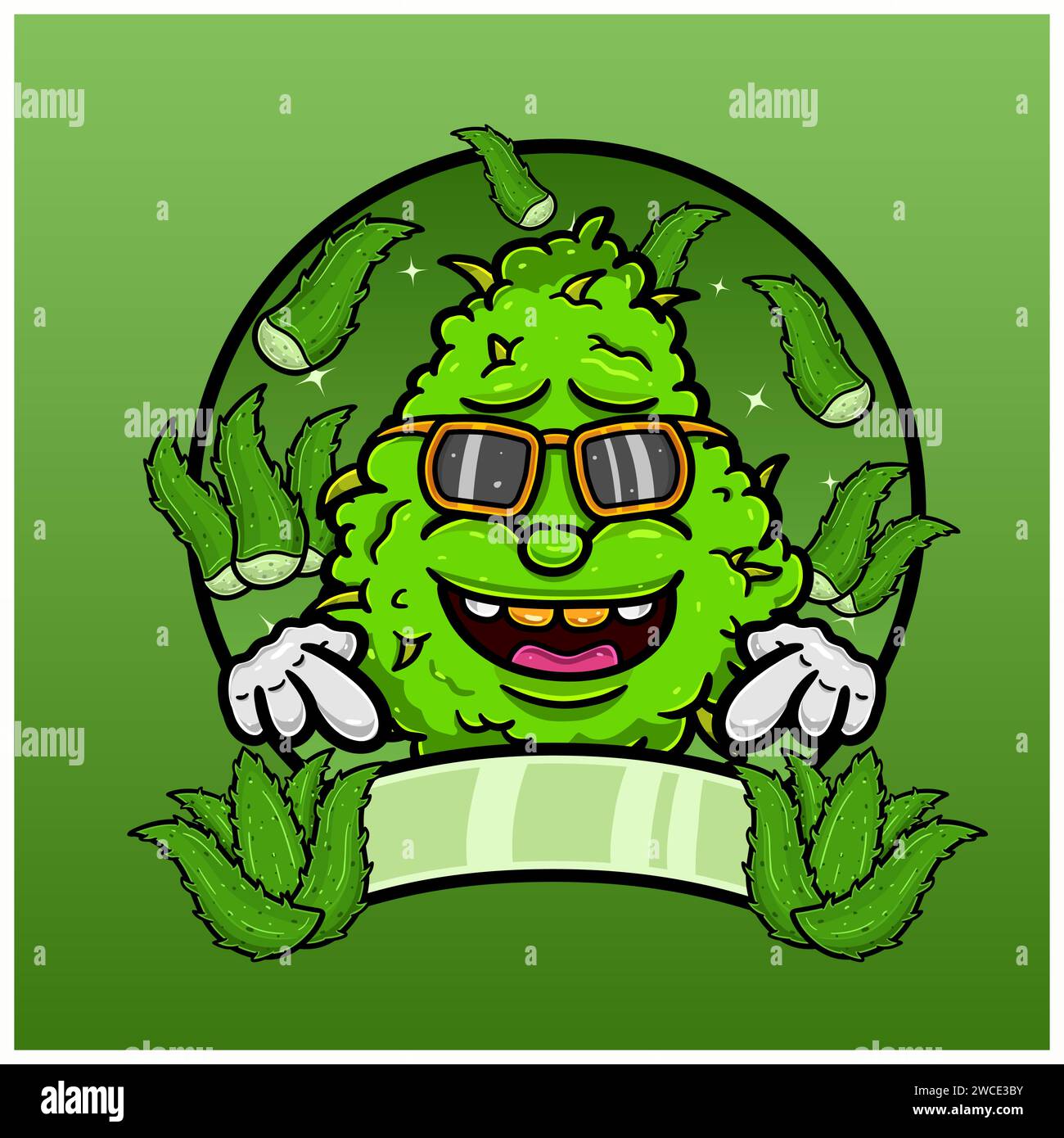 Aloe Vera Flavor with Weed Mascot Cartoon. Weed Design For Logo, Label and Packaging Product. Vector and Illustration. Stock Vector