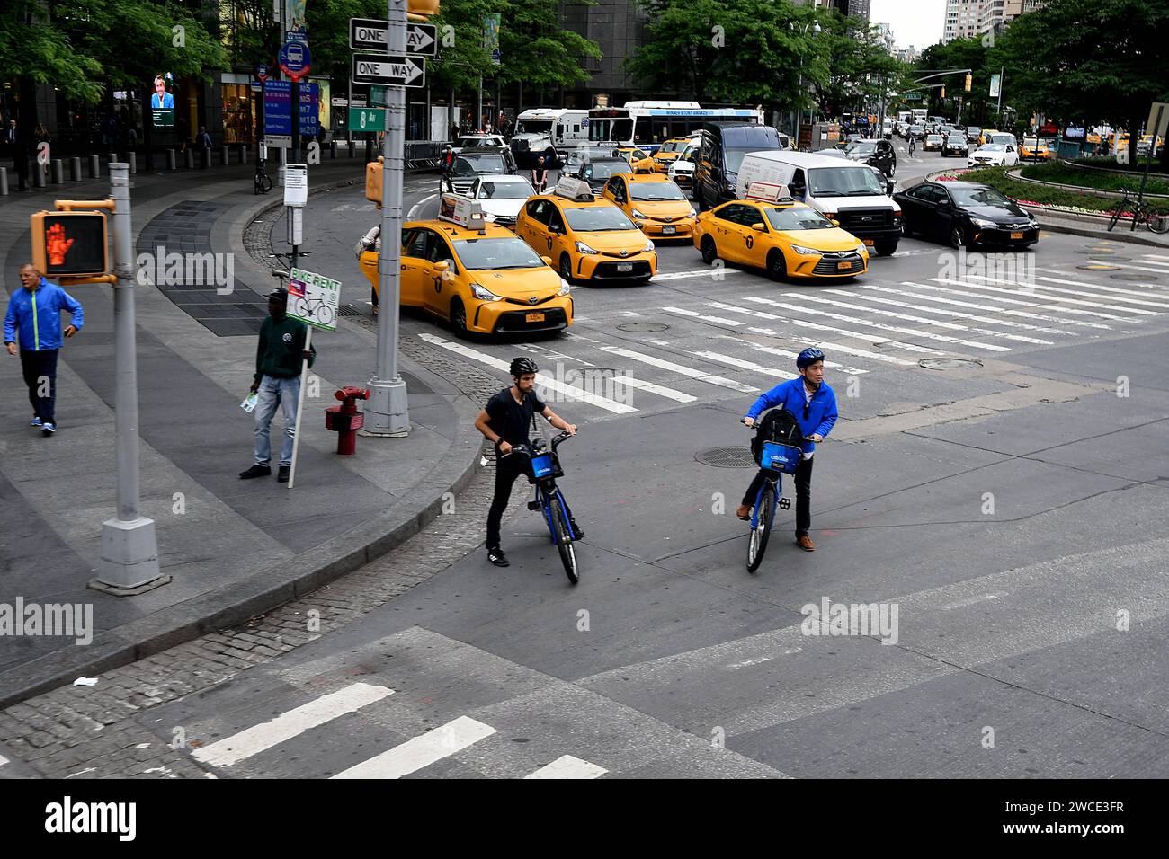 NEW YORK CITY /NEW YORK / USA 07.JUNE 2018 American bikers and yellow cas and heavy transportation in New York City. . Photo.Francis Joseph Dean / Deanpictures. Stock Photo