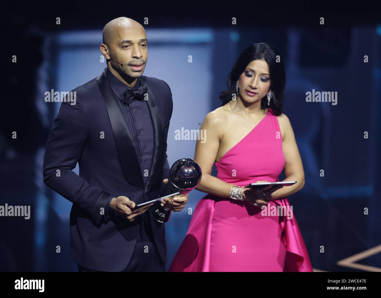 London, UK. 15th Jan, 2024. Thierry Henry collects the award on behalf