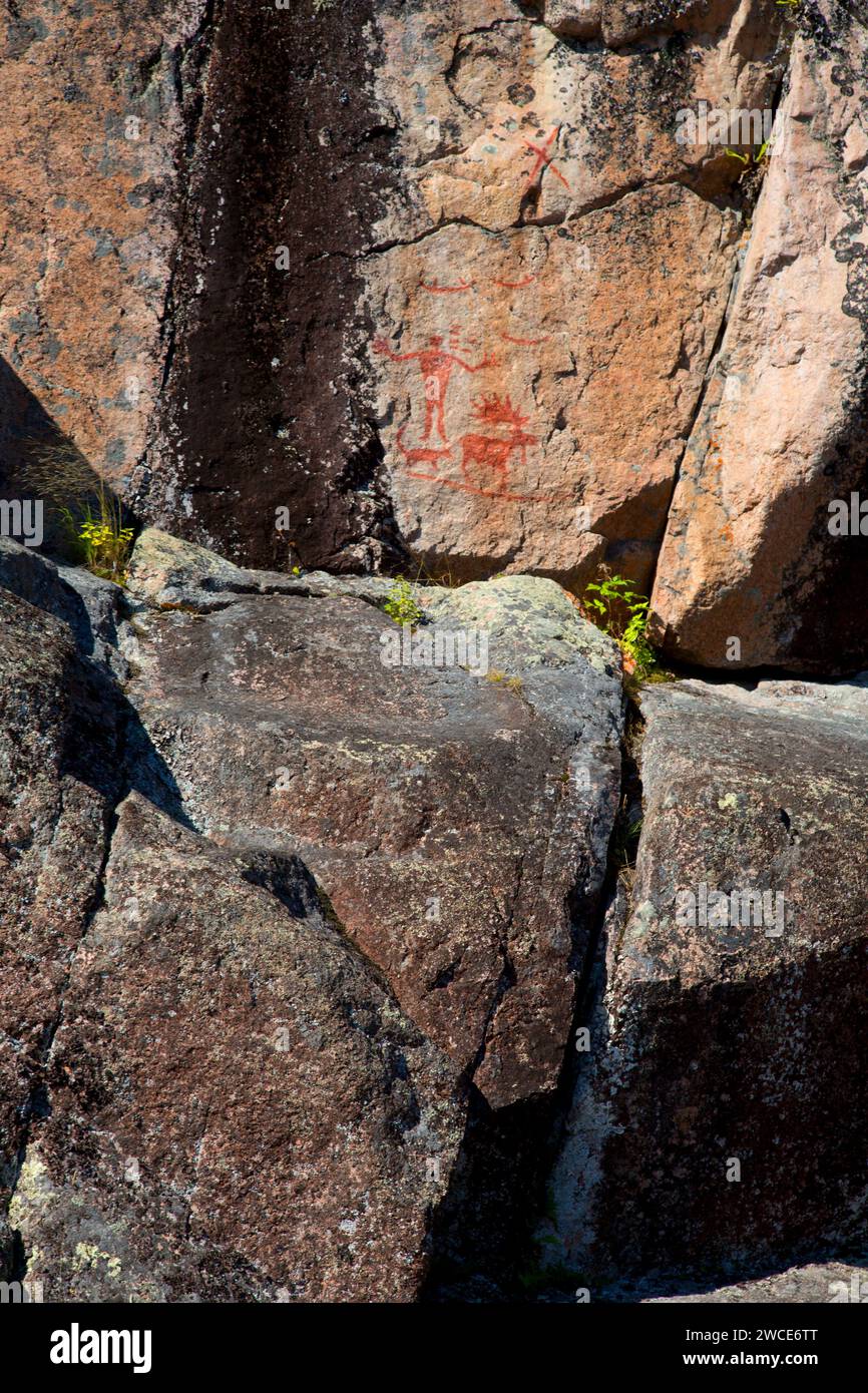 Pictographs on North Hegman Lake, Boundary Waters Canoe Area Wilderness, Superior National Forest, Minnesota Stock Photo