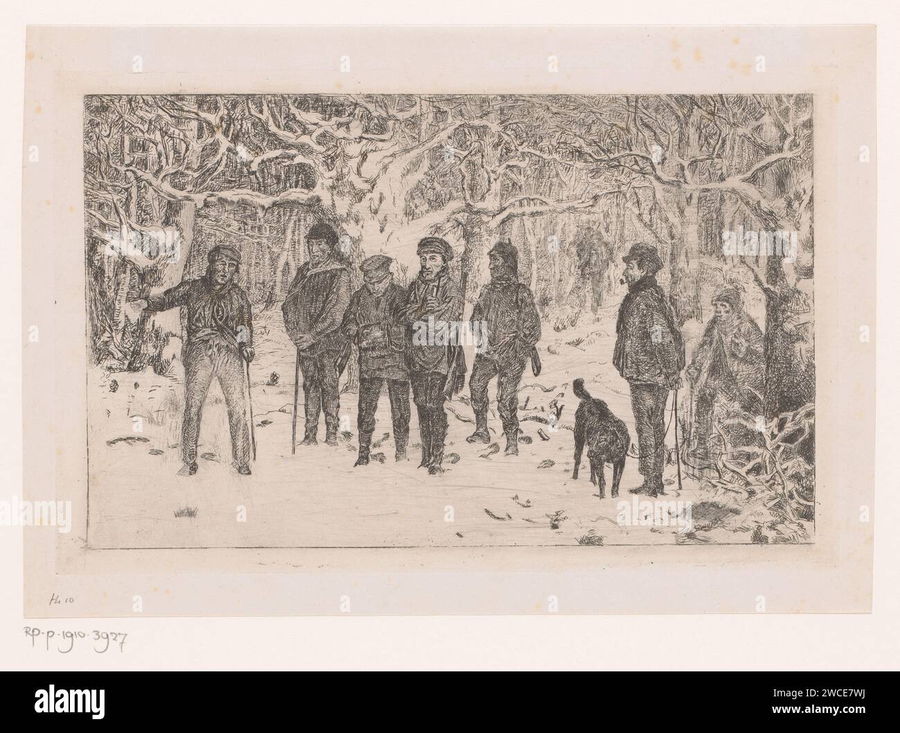 Group Hunters and Drijvers in a snowy forest, Lambert Jacquelart, 1830