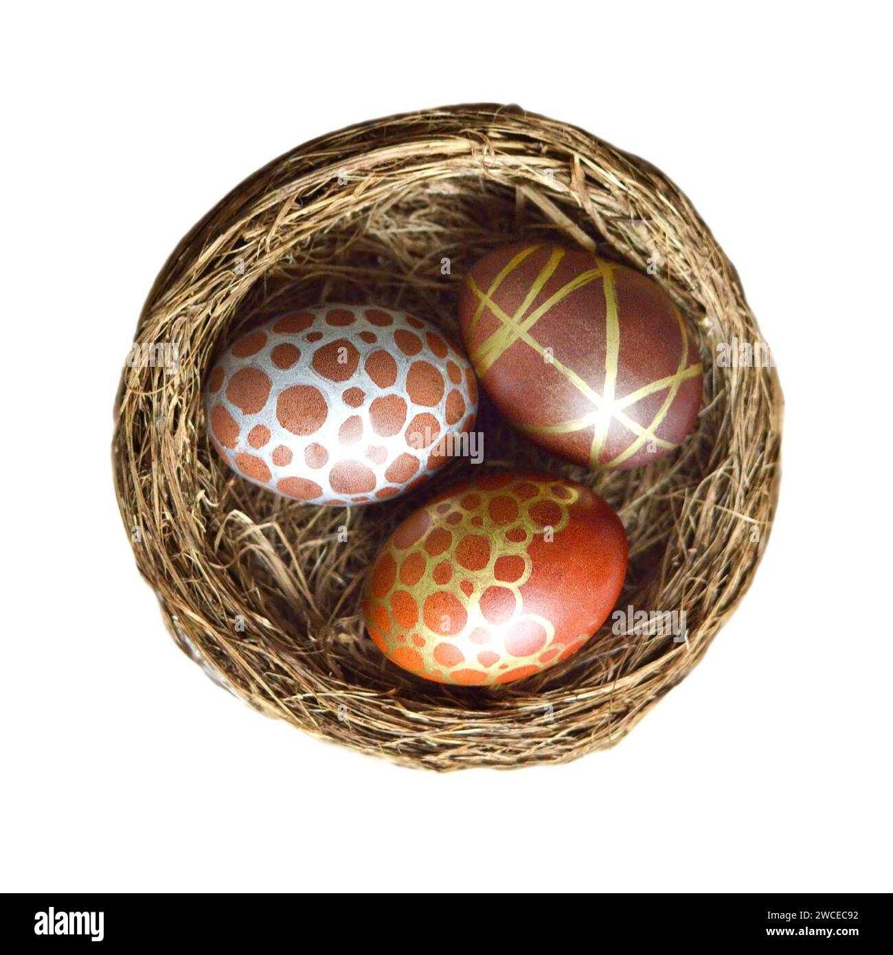 Easter egg in nest isolated on white background, top view Stock Photo ...